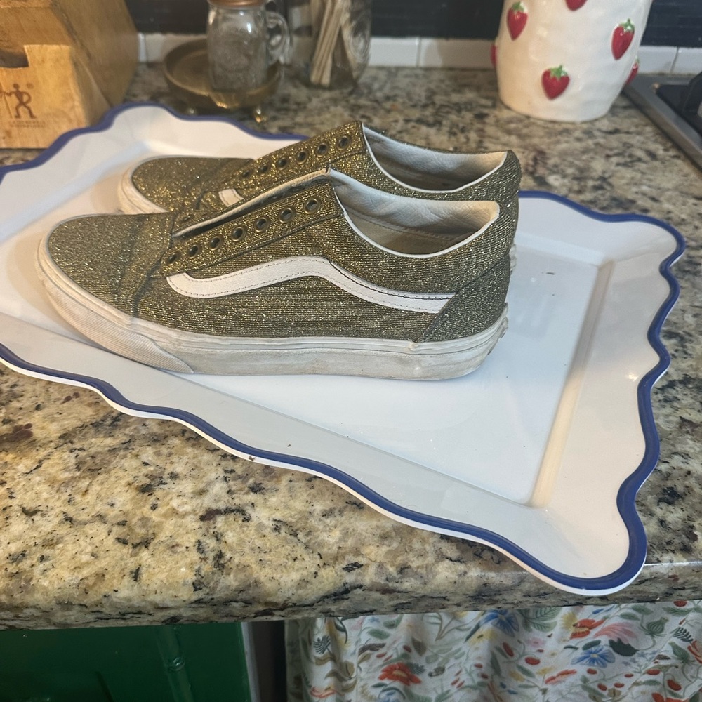 Vans Gold Glitter Sneakers with White Trim